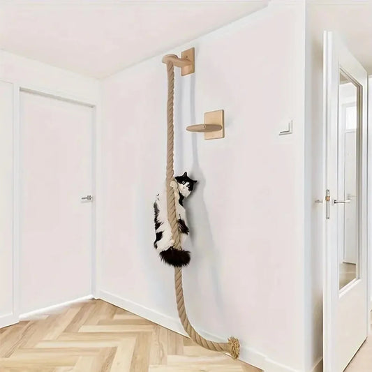 Wall-Mounted Cat Climbing Rope & Wooden Pedals