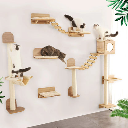 Wall-Mounted Cat Climbing Rope & Wooden Pedals