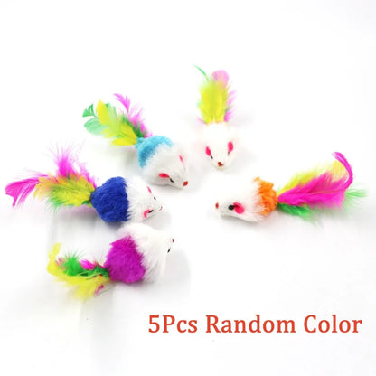 5 Pieces Plush Rattle Mouse Toy For Cats