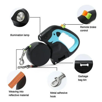 TwistFree Dual Retractable Leash (With LED Light & Waste Bag Holder)