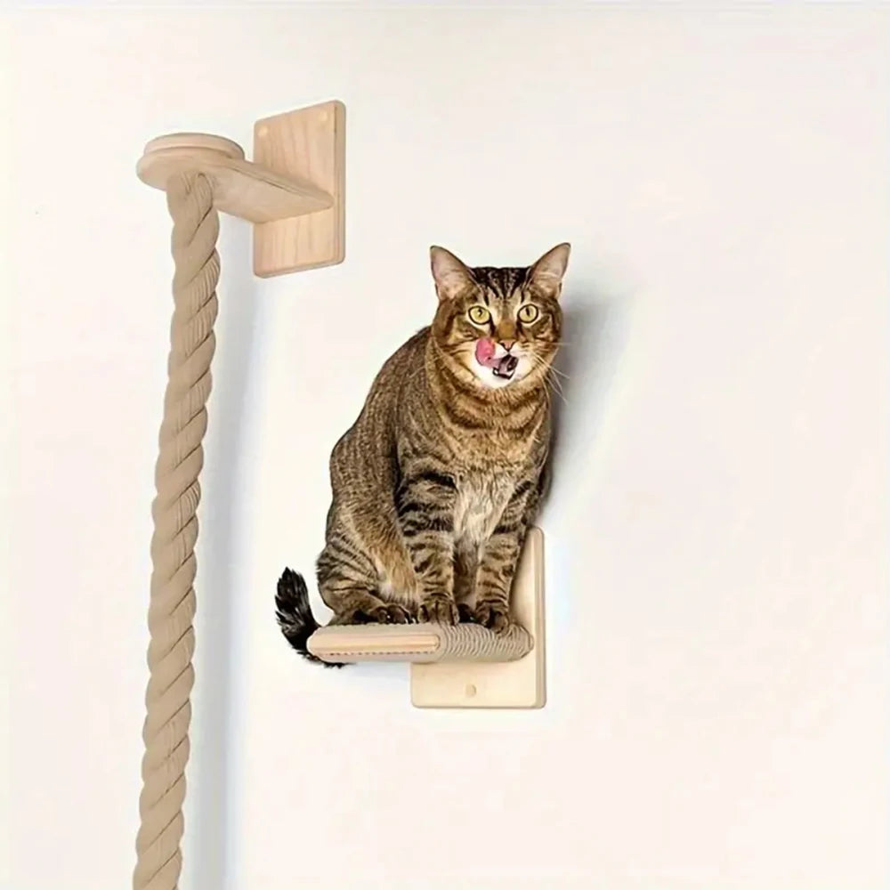 Wall-Mounted Cat Climbing Rope & Wooden Pedals