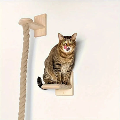 Wall-Mounted Cat Climbing Rope & Wooden Pedals